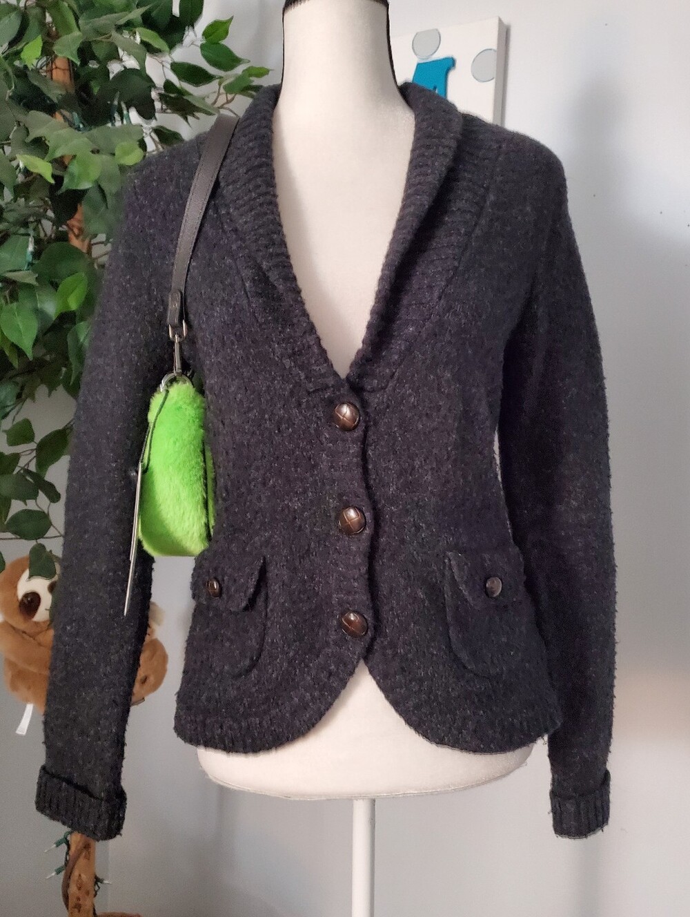 DRESSBARN Mohair Wool Blend Librarian Normcore Cardigan S